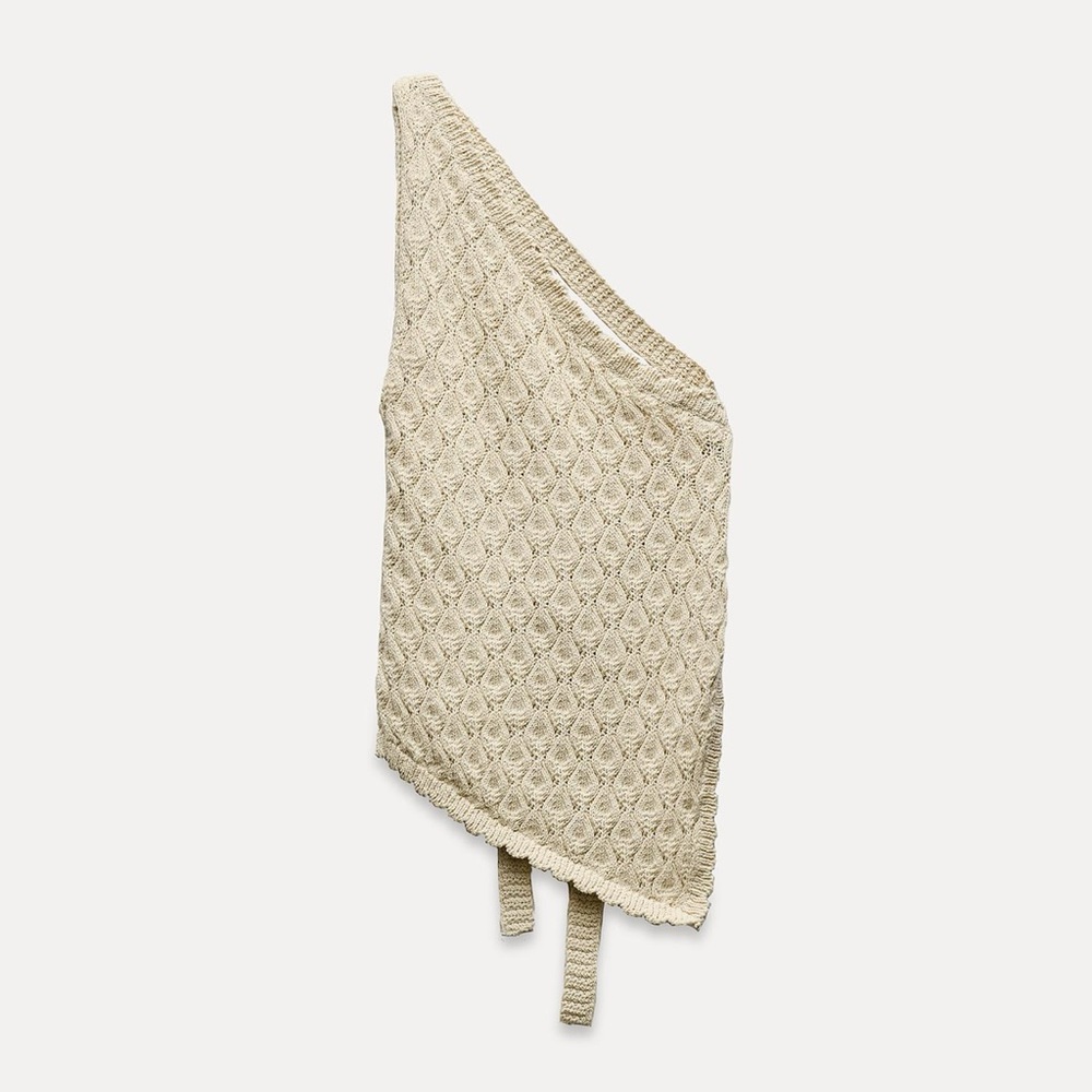 Zara Cream One-Shoulder Knit Top